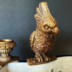CASTILIAN Footed Centerpiece Planter Candleholder Porcelain Crackle Bronze Birds