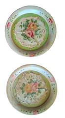Japan 1940s Hand Painted Occupied Japan Green Pink Roses Small Plates Coasters