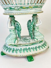 United Wilson Green porcelain double angels footed compote.