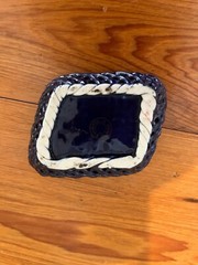 Antique Souvenir Cobalt Blue Basket Weave Dish Wurtsboro,NY Made In Germany