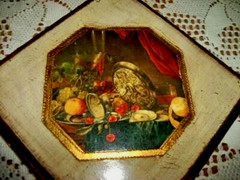 Italian Florentine Gilt Wood Diamond Plaques Neoclassical Still Life Fruit HWR