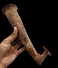 WESTERN ASIATIC TERRACOTTA RHYTON VESSEL.