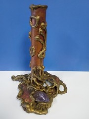 Copa Collection Made in Brazil Brutalist Mixed Metal and Amethyst Candle Holder