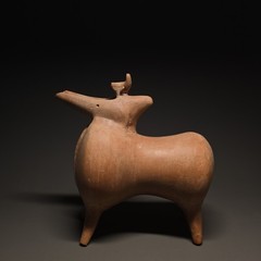 CIRCA NEAR EASTERN AMLASH ERA TERRACOTTA RHYTON VESSEL OF AN ANIMAL.
