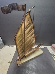 John DeMott Signed Metal Brass Sailboat Sculpture On Stone Base Decor Display