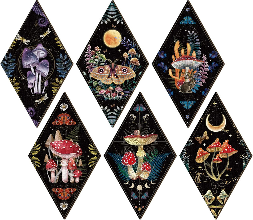 6 Pieces Gothic Wall Decor Boho Sun Moon Phases Wall Art Gothic Minimalist Stars