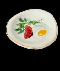 Vintage Hispania Porcelain Trinket Dish Plate Egg Tomato Parsley Mint Sprig