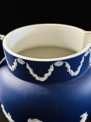 ANTIQUE WEDGWOOD DARK BLUE JASPER WARE DIP PITCHER c 1891 Sacrificial Figs 5”