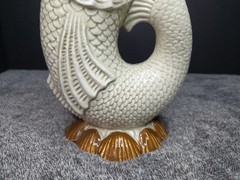 Vintage FITZ & FLOYD Hand Painted KOI Fish & SHELL PITCHER/VASE (Signed) READ!