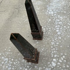 Vintage Neoclassical Green & Brass Obelisks Art Decor