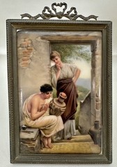 Hutschenreuther Porcelain Plaque Brass Frame Wagner Kunst Bringt Gunst KPM Style