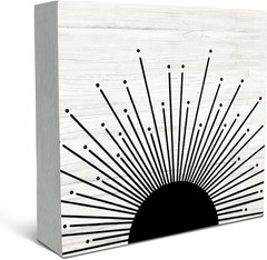 Abstract Boho Black Sun Sunrise Sunset Sunshine Sunray Rustic Wood Box Sign D…