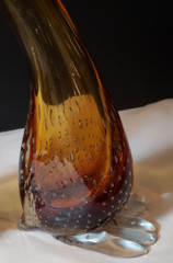 Unique Pair of Murano Hand Blown Swans/Ducks in Amber Tones and Bubbled Design