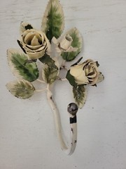 Vintage Italian Tole Flower Rose Wall Hook Toleware Cottagecore Shabby Chic