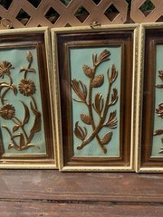 Vintage Homco Gold Floral Wall Plaques Set of 4 MCM Teal Blue Botanical 1970s
