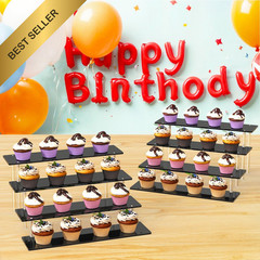 4 Tier Acrylic Display Risers Black Cupcake Perfume Figure Display Stand Shelf