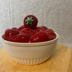 Vintage White Bowl With Strawberry Lid 7″ Diameter So Cute! Unbranded
