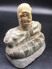 Chorlite Stone Rare Old Bactrain Male Compsite Idol Statue With Wild Animal Gurd