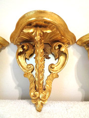 Set of 3 Mirrored Florentine Gold Gilt Wood Small Petite Wall Sconce/ Shelves