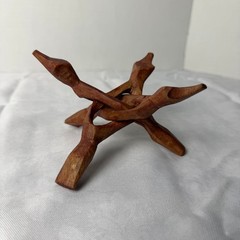 Hand Carved Interlocking Wood Folding Display Stand Small Tripod Puzzle Stand