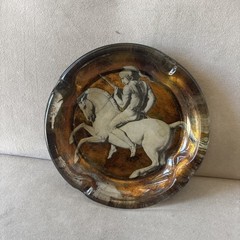 Vintage Art Neoclassical Greek Horse Trinket Bowl Ashtray Decoupage Sungott NYC