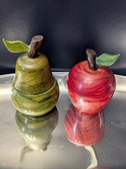 Wooden Pear & Apple Trinket Boxes – Hand Carved & Painted 4″ Tall Including Stem