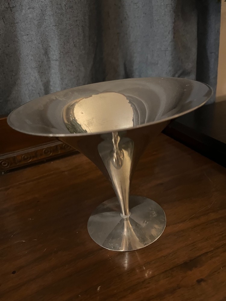 Art Deco Arthur Salm compote metal ashtray AS DES Pat Pend made in USA, 5 1/2″