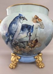 Antique Limoges France Large Hand Painted Porcelain Jardiniere