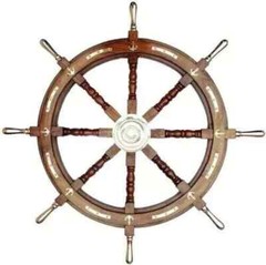 Solid Handmade 36″ Wheel Wooden Large Captain’s Ship w/ Brass Handle Wall Décor