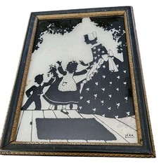 Vintage Reverse Painted Silhouette “Home From School” Reliance Products
