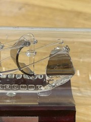 Vintage Blown Glass Ship in Bottle Bounty Made in Britain Wood Base Decor