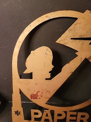 Art Deco 1930s Tin Newspaper Boy Lightning Bolt Collapsible Rack Feet Gold Paint