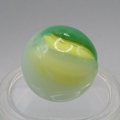 0.62″ Vintage Akro Agate Green Yellow Popeye Patch Marble- #Q141