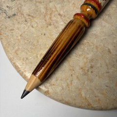 Unbranded Folk Art Oversized Pencil 12in Brown Hand Painted Wood Floral Spindle