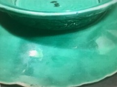 Antique Majolica Begonia Leaves Footed Platter c.1800’s