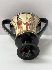 Vintage Greek Double Handled Terracotta Kantharos Vase Signed 5″H Hand Painted
