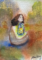 Original Watercolor ACEO Painting by Mary King – Woman and Lantern