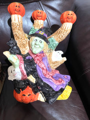 FITZ & FLOYD OMNIBUS HALLOWEEN PARTY CANDLELABRA WITCH WITH THREE CANDLEHOLDERS