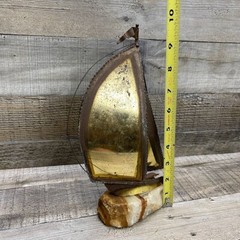 Vintage John DeMott Metal Brass Sailboat Boat Sculpture Stone Base