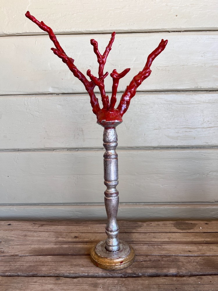 Italian Baroque Style Faux Red Coral Specimen on the Silver Gilt Wood Pillar