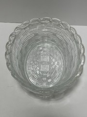 Vintage Hen on a Nest Covered Candy Dish Clear Glass Woven Basket Heavy 8” x 7”
