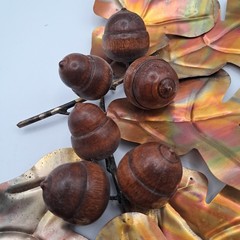 Brass Tone Oak Leaves Set with 3 Wood Acorns Home Interiors HOMCO Fall Autumn