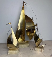 Vtg DeMott And Signed Brass Metal Sail Boats Nautical Sailing MCM Lot of 3 70s