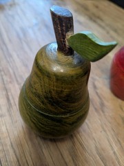 Wooden Pear & Apple Trinket Boxes – Hand Carved & Painted 4″ Tall Including Stem