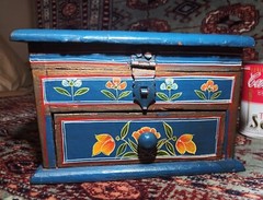 SCANDI BOX vtg swedish jewelry chest scandinavian denmark wood painting norway