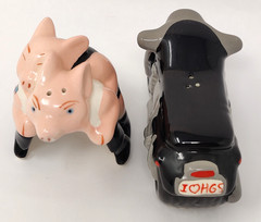 Pig Figurines Salt and Pepper Shakers Hogs on a Hog Motorcycle Harley Biker