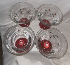 4 Christmas Pfaltzgraff Winterberry HP Glass Lrg Footed Dessert Bowls NEW #1