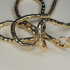 48″ Brutalist Articulated Necklace Modernist Gold Metal Snake Coil Necklace