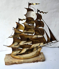 VINTAGE LARGE DEMOTT SHIP SCULPTURE HANDMADE MODERNIST SAIL SHIP SIGNED ORIGNAL