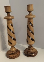 Hand Carved Olive Wood Spiral Candle Holders Pair Holy Land Barley Twist